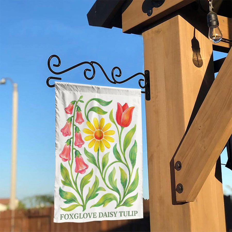 Botanical Garden Flag | Vintage Floral Illustration with Foxglove, Daisy & Tulip | Double Sided Weather-Resistant Fabric | Premium Yard Decor Gift for Gardener