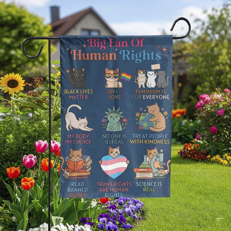 Human Rights Garden Flag | Progressive Cats Yard Sign with BLM & Trans Rights | Weather-Resistant Polyester | Outdoor Decor Gift for Activists