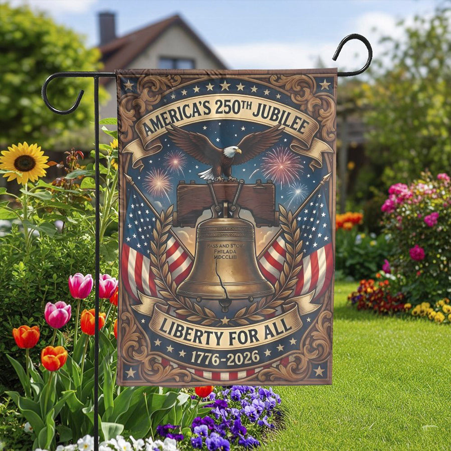America 250th Anniversary Garden Flag | Vintage Liberty Bell & Eagle Design | Weather-Resistant Polyester | Commemorative Patriotic Yard Decor Gift