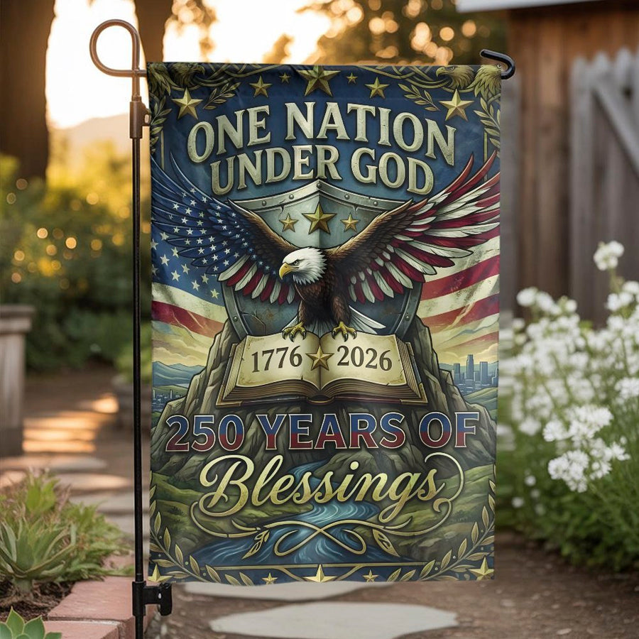 America 250th Anniversary Garden Flag | One Nation Under God Eagle Design | Double Sided Weather Resistant Polyester | Collector's 2026 Patriotic Decor