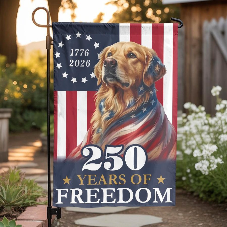 Patriotic 250th Anniversary Garden Flag | Golden Retriever USA Flag 1776-2026 | Double Sided Premium Fabric | Commemorative Outdoor Yard Decor Gift