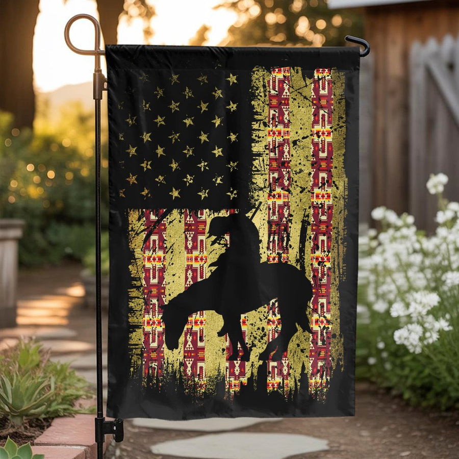 End of the Trail Garden Flag | Native American Rider on US Flag | Double Sided Weather-Resistant Polyester | Patriotic Yard & Home Decor Gift