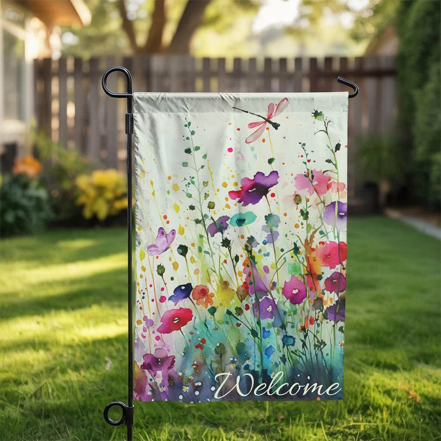 Watercolor Wildflower Garden Flag | Colorful Floral Meadow Welcome Sign | Durable Weather Resistant Fabric | Seasonal Outdoor Yard Decor