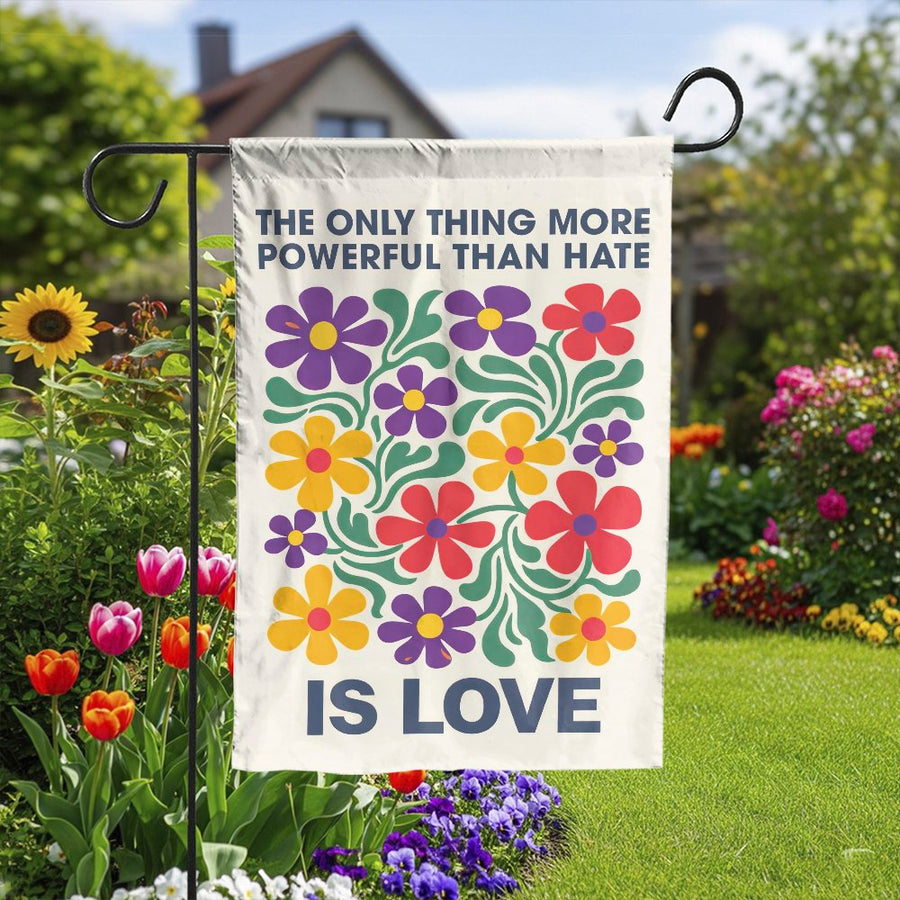 Love Over Hate Garden Flag | Retro Floral Art with Positive Message | Double Sided Weather Resistant Fabric | Welcoming Home & Yard Decor Gift
