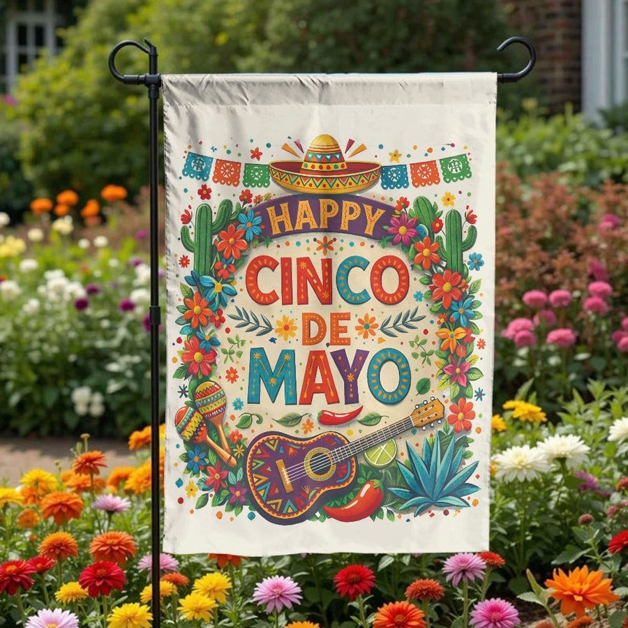 Cinco De Mayo Garden Flag | Vibrant Fiesta Yard Decor | Fade-Resistant Outdoor Banner | Seasonal Holiday Party Decoration