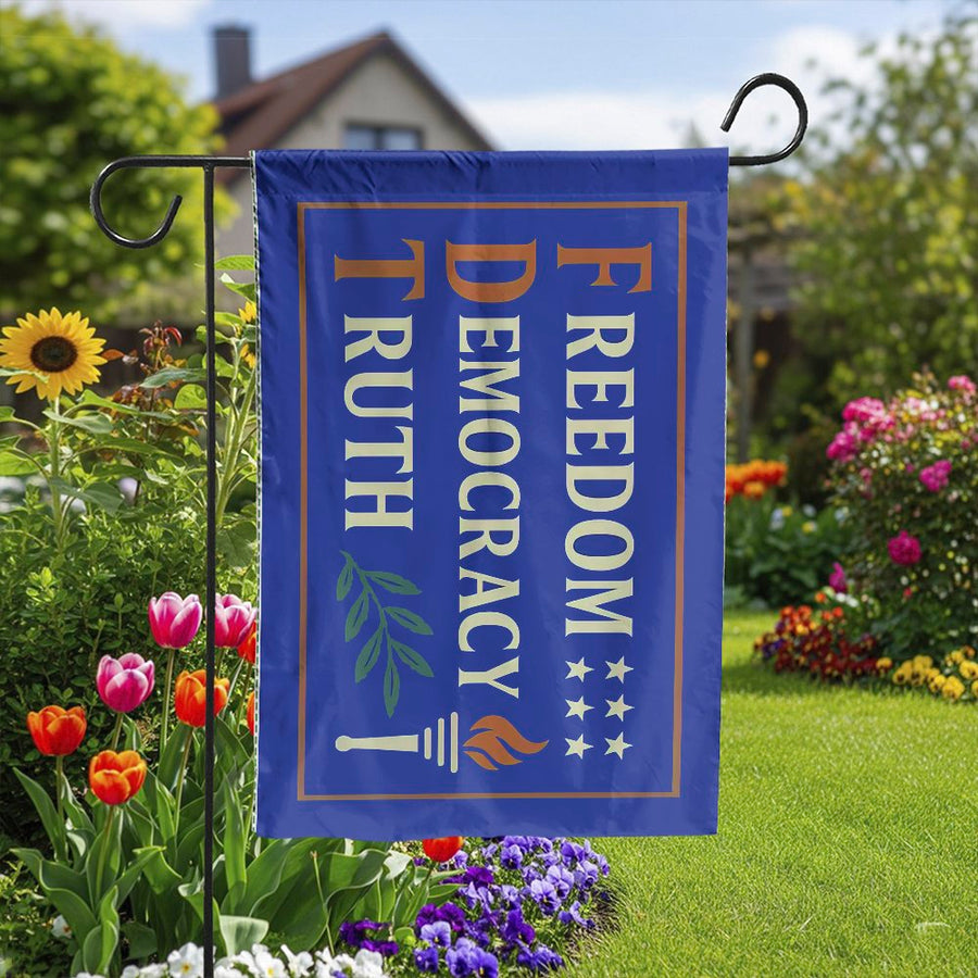Freedom Democracy Truth Garden Flag | Retro Patriotic Vertical Design | Weather Resistant Double Sided Polyester | Outdoor Lawn & Yard Decor Gift