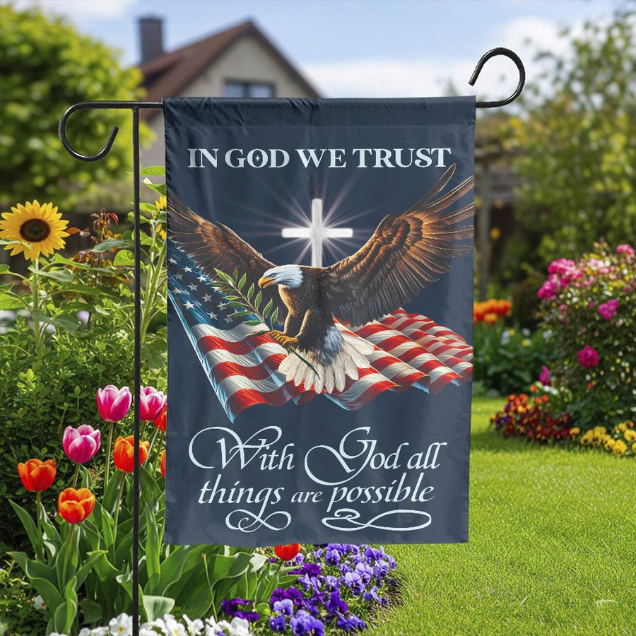 Christian Patriotic Garden Flag | In God We Trust American Eagle | Double Sided Weather Resistant Fabric | Religious Yard Decor Gift