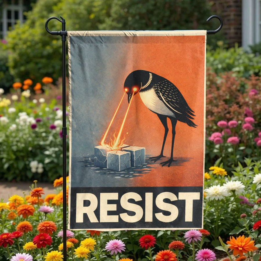 Resist Laser Bird Garden Flag | Funny Political Protest Art | Double Sided Weather Resistant Polyester | Unique Yard Decor Gift for Activists