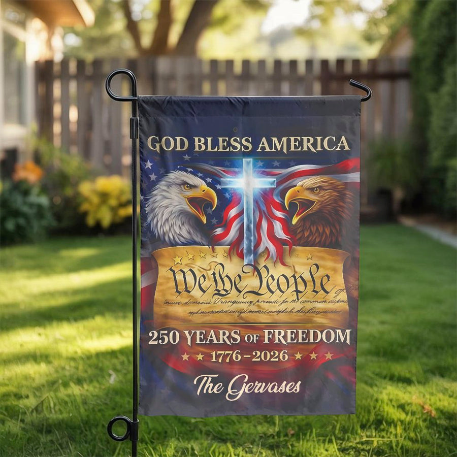 Patriotic Christian Garden Flag | 250th Anniversary We The People Design | Double Sided Polyester | Commemorative God Bless America Yard Decor