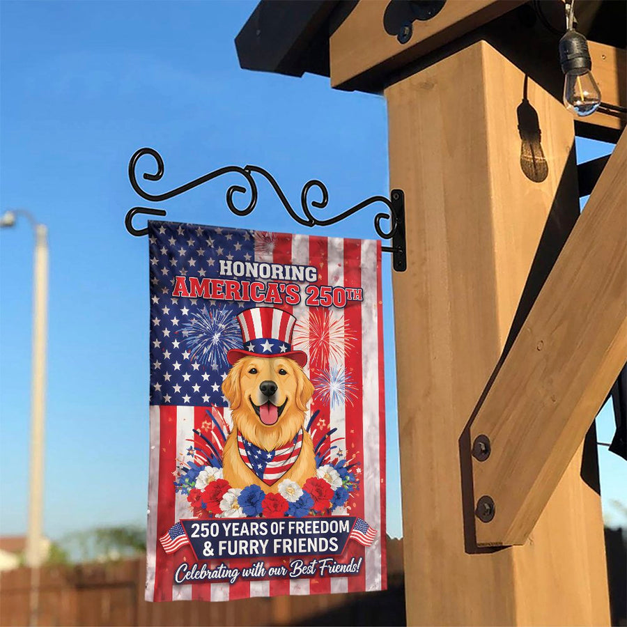 America's 250th Garden Flag | Patriotic Golden Retriever & US Flag Design | Double-Sided Weatherproof Yard Art | Commemorative Gift for Dog Owners