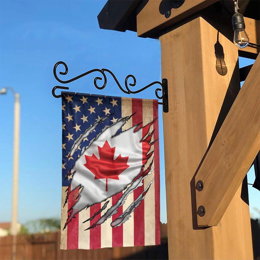 Canadian American Garden Flag | Torn US Flag Heritage Design | Premium Double-Sided Polyester | Patriotic Yard Decor for Dual Citizens