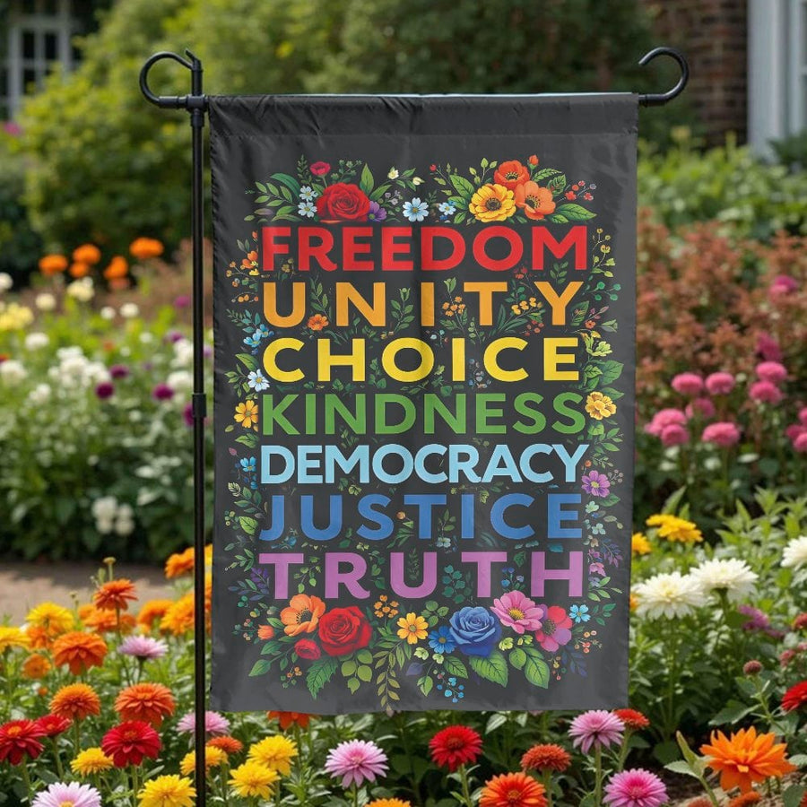Freedom and Unity Garden Flag | Vibrant Floral Inspirational Message | Premium Weather Resistant Fabric | Progressive Home Yard Decor Gift