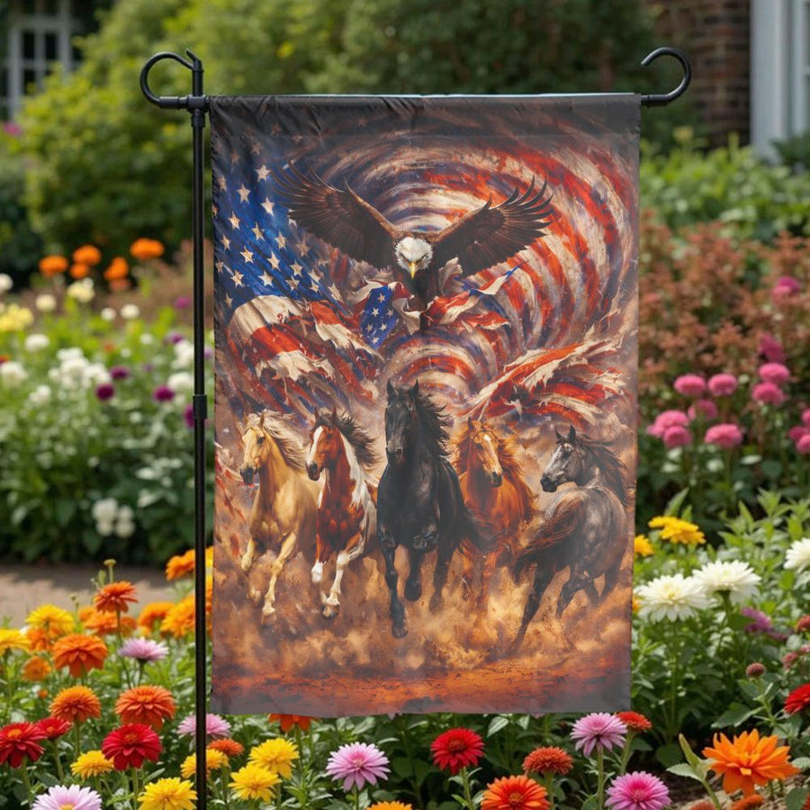 Patriotic Eagle and Horse Garden Flag | American Flag Double Sided Print | Premium Weather-Resistant Polyester | Outdoor Yard Decor Gift for Veterans