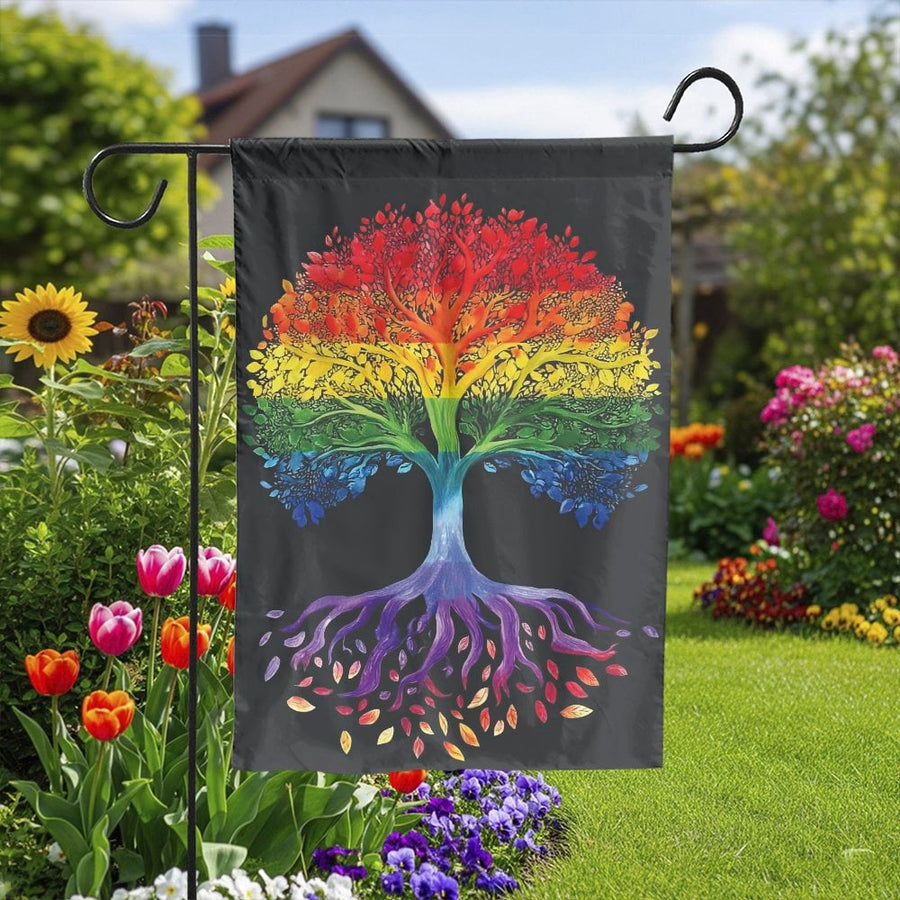 LGBTQ Pride Garden Flag | Rainbow Tree of Life Artwork | Double-Sided Premium Polyester | Gay Pride Ally Gift & Outdoor Yard Decor