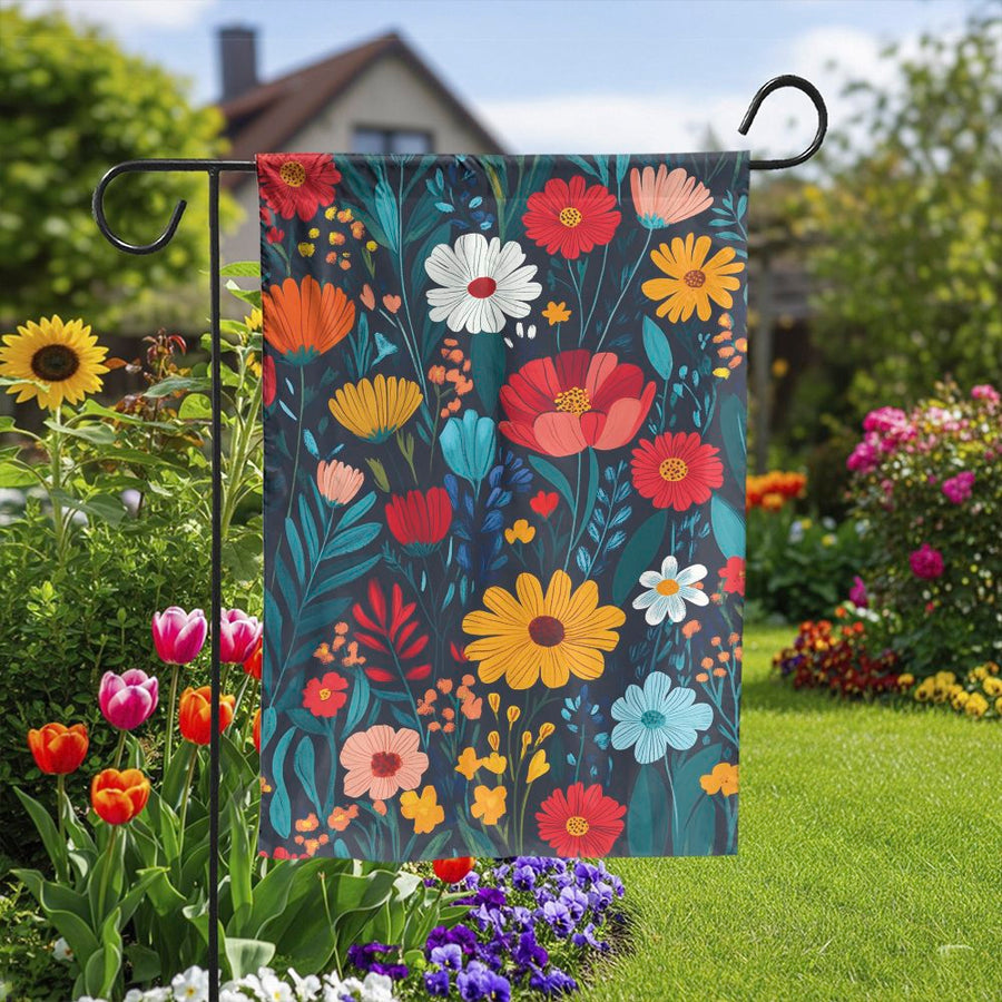 Flower Market Garden Flag | Vibrant Wildflower Floral Print | Weather Resistant Polyester | Premium Outdoor Yard & Patio Decor