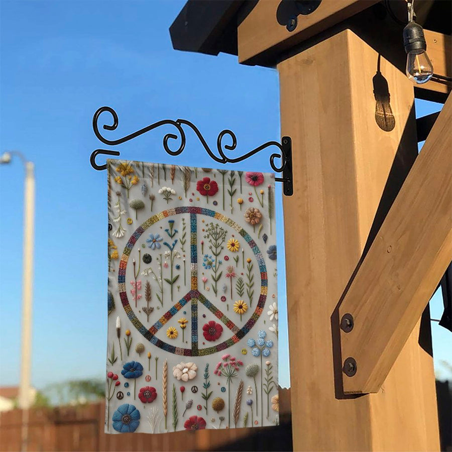 Floral Peace Sign Garden Flag | Boho Wildflower Yard Decor | Weather Resistant Double Sided Polyester | Decorative Gift for Gardener