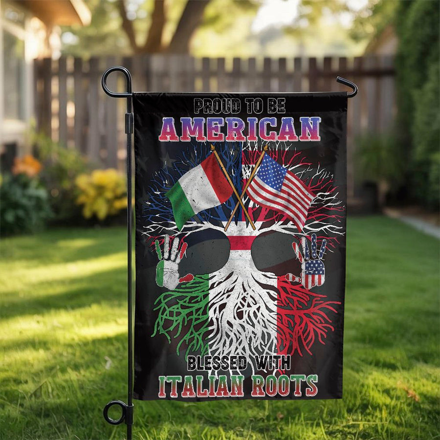Italian American Garden Flag | Proud American with Italian Roots Tree Design | Double-Sided Polyester | Patriotic Heritage Gift