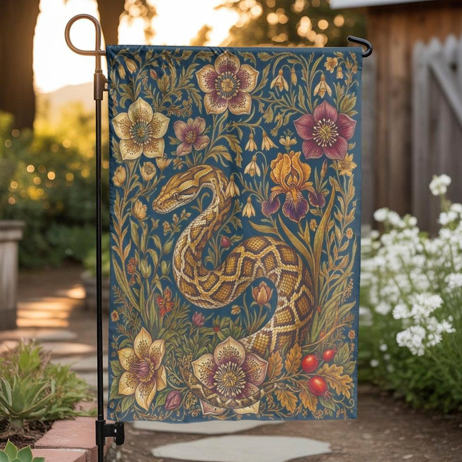 Vintage Snake Garden Flag | Double Sided Botanical Serpent Art | Weather-Resistant Polyester | Outdoor Yard & Patio Decor Gift
