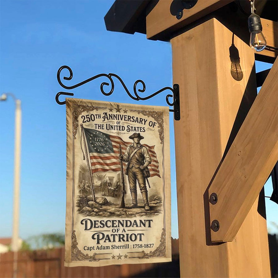 USA 250th Anniversary Garden Flag | Descendant of a Patriot Vintage Design | Double-Sided Polyester | Commemorative Yard Decor Gift for History Buffs