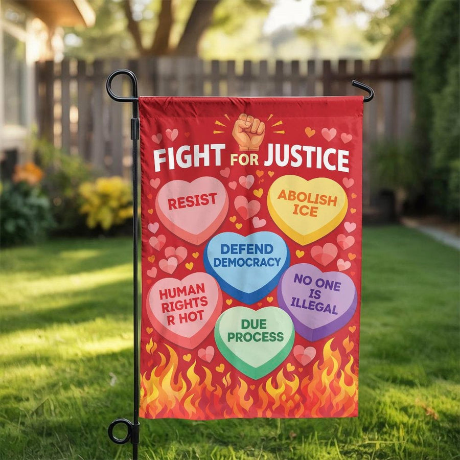 Social Justice Garden Flag | Political Conversation Hearts Design | Double-Sided Weather Resistant Fabric | Premium Gift for Activist