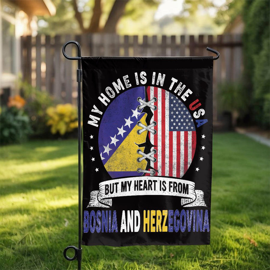 Bosnian American Garden Flag | My Heart is From Bosnia Design | Double-Sided Polyester | Patriotic Yard Decor Gift for Bosnian Family