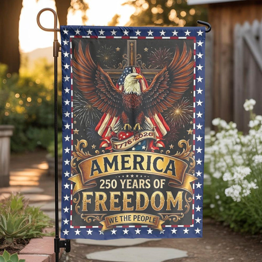 USA 250th Anniversary Garden Flag | Patriotic Eagle & Cross Design | Double Sided Weatherproof Yard Decor | 2026 Semiquincentennial Collector's Gift