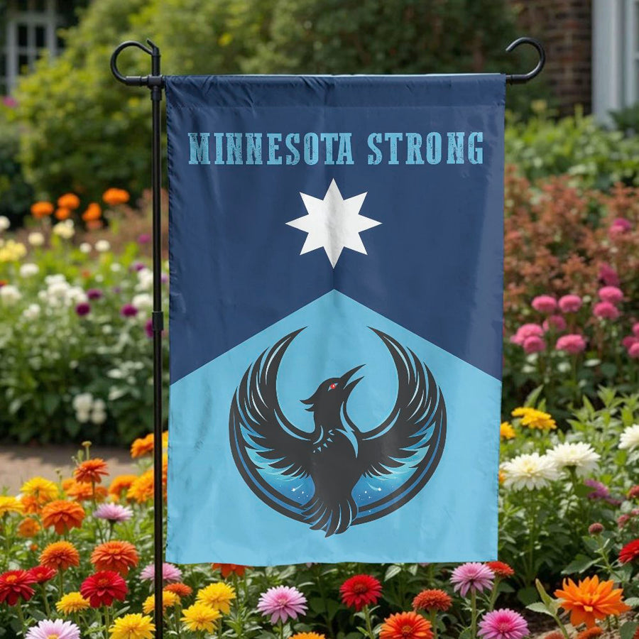 Minnesota Strong Garden Flag | Double Sided Stylized Loon & North Star | Premium Weather Resistant Fabric | Minnesota State Pride Yard Decor Gift