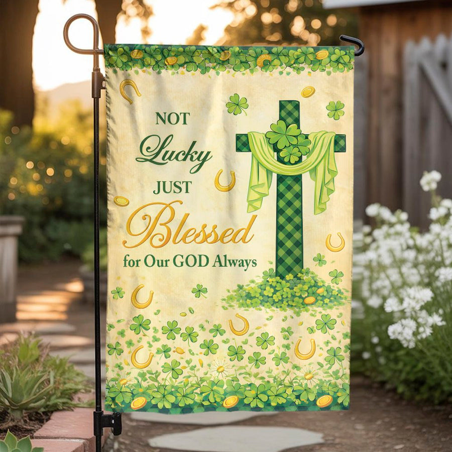 St Patrick's Day Garden Flag | Christian Cross Shamrock Design | Double Sided Polyester | Religious Yard Decor Gift