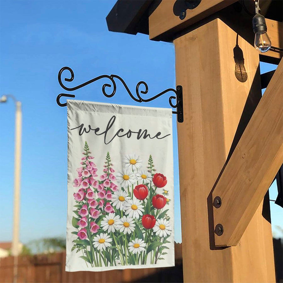 Welcome Garden Flag | Spring Floral Bouquet with Daisies & Tulips | Weather-Resistant Double Sided Fabric | Premium Outdoor Yard & Patio Decor