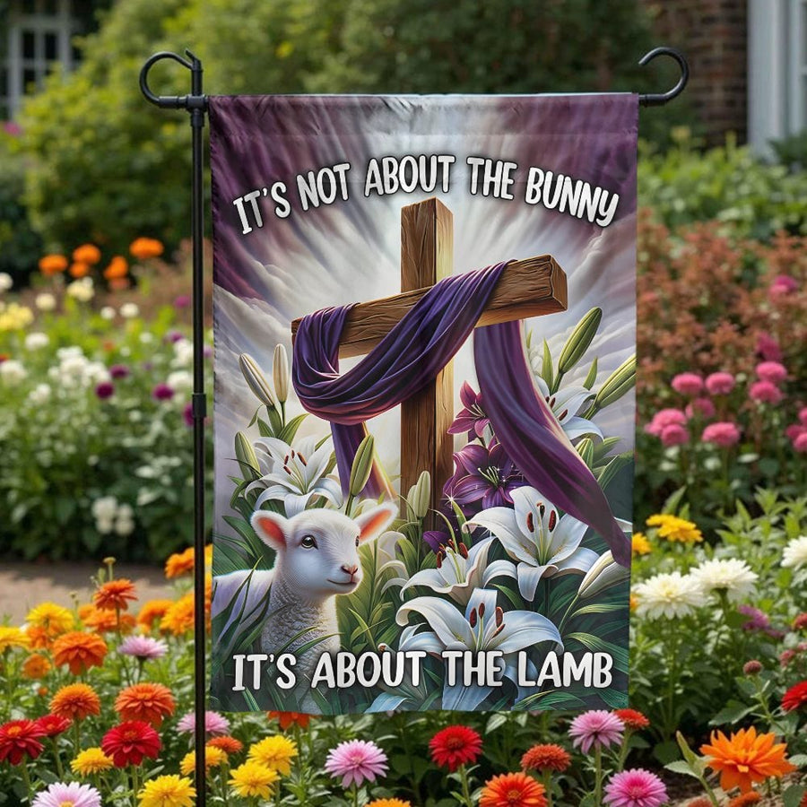 Religious Easter Garden Flag | It's About The Lamb Cross Design | Weather Resistant Polyester | Christian Home Decor Gift