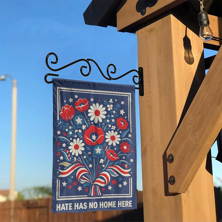 Hate Has No Home Here Garden Flag | Patriotic Floral Bouquet | Double-Sided Weather-Resistant Polyester | Premium Welcome Lawn Decor Gift