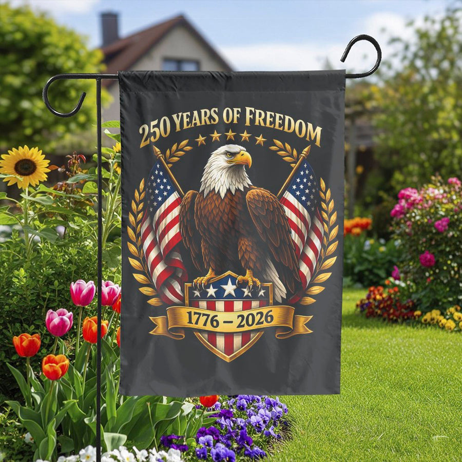 USA 250th Anniversary Garden Flag | 250 Years of Freedom Eagle Design | Double-Sided Weather Resistant Fabric | Patriotic Outdoor Decor Gift