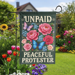 Peaceful Protester Garden Flag | Vintage Floral Butterfly Art | Double Sided Polyester | Activist Yard Decor Gift for Home