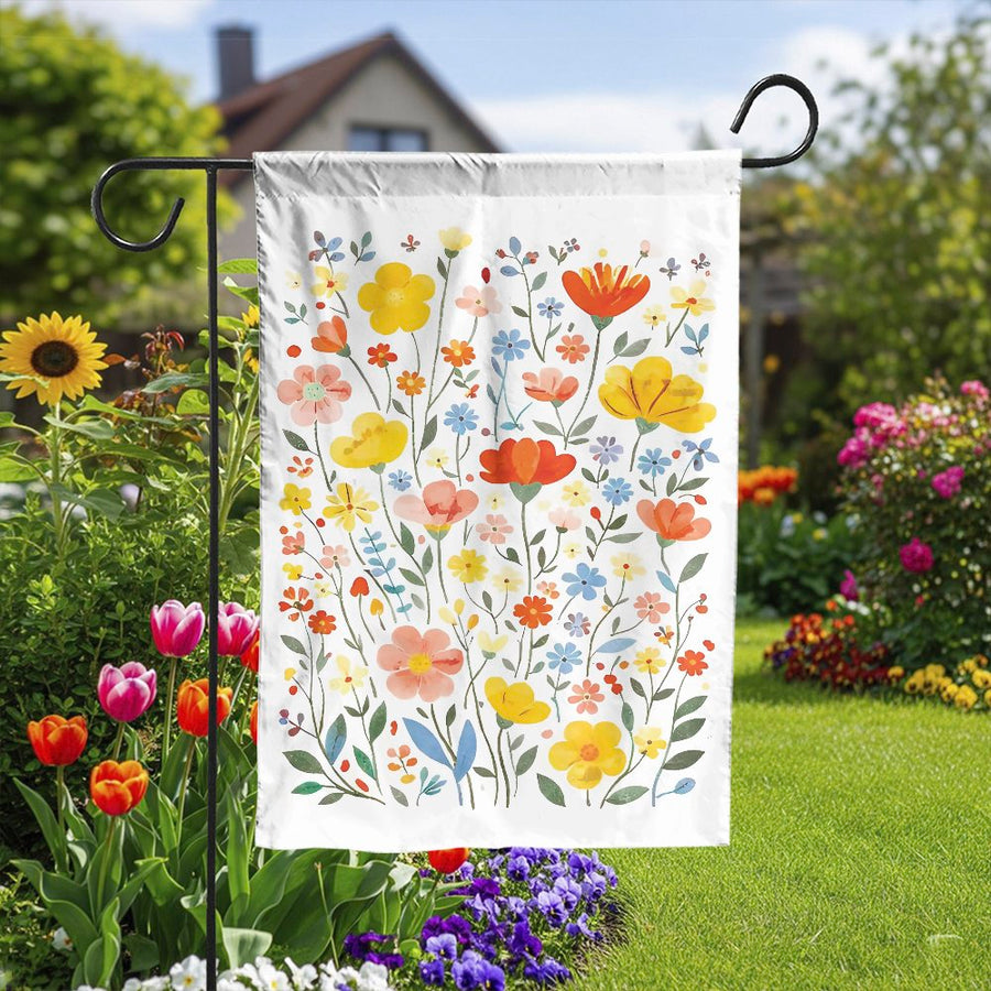 Wildflower Garden Flag | Colorful Watercolor Botanical Print | Premium Weather-Resistant Polyester | Seasonal Outdoor Decor Gift