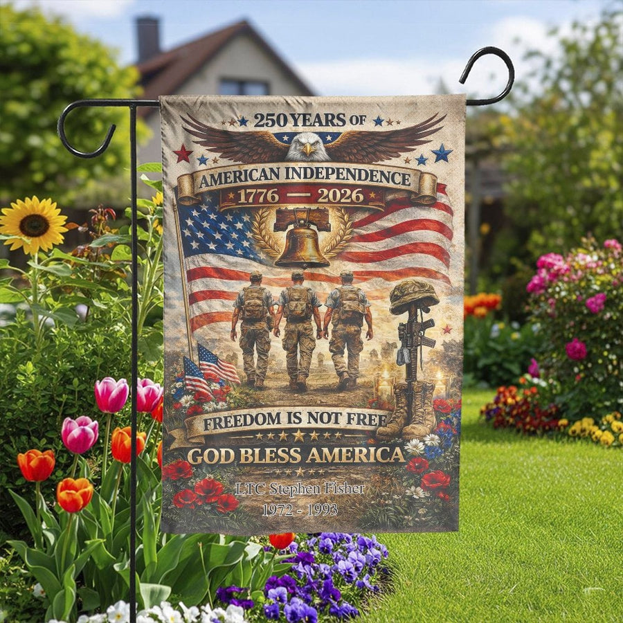 Patriotic Memorial Garden Flag | 250th Anniversary American Independence Design | Double-Sided Weather-Resistant Polyester | Commemorative Gift for Veterans
