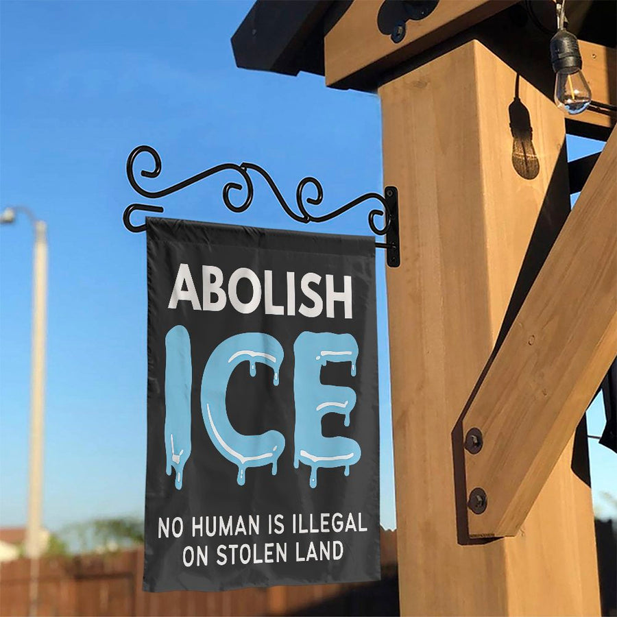 Abolish ICE Garden Flag | No Human Is Illegal Yard Sign | Double-Sided Weather-Resistant Polyester | Progressive Activist Home Decor Gift