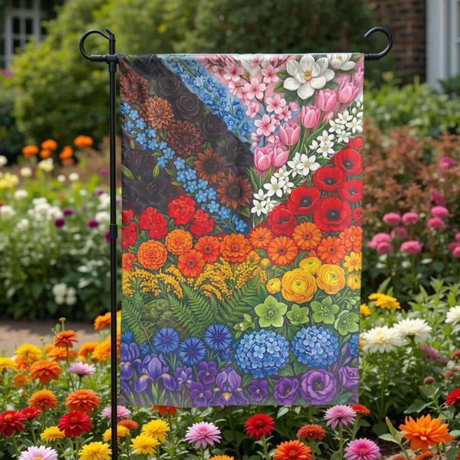 Vibrant Rainbow Floral Garden Flag | Double-Sided Botanical Illustration | Premium UV-Resistant Polyester | Seasonal Yard Decor & Gardener Gift