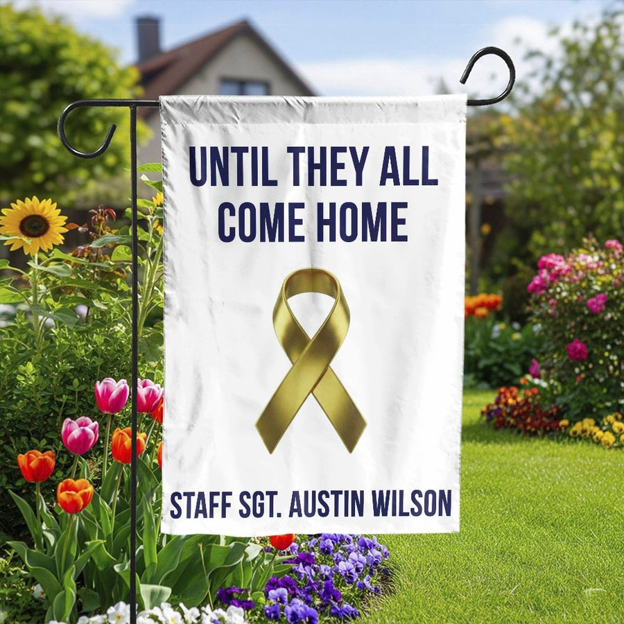 Military Deployment Garden Flag | Yellow Ribbon Until They All Come Home Sign | Double Sided Weather Resistant Polyester | Support Our Troops Gift