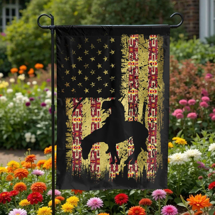 End of the Trail Garden Flag | Native American Rider on US Flag | Double Sided Weather-Resistant Polyester | Patriotic Yard & Home Decor Gift