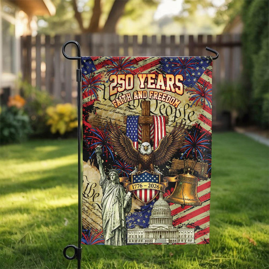 America 250th Anniversary Garden Flag | Patriotic Eagle & Christian Cross Design | Weather-Resistant Double Sided | Commemorative 1776-2026 Yard Decor Gift