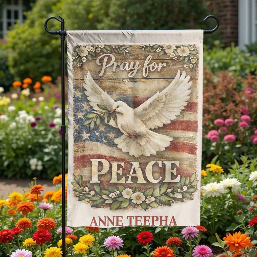 Patriotic Peace Dove Garden Flag | Vintage US Flag with Olive Branch Design | Double Sided Polyester Yard Decor | Christian Patriotic Memorial Gift