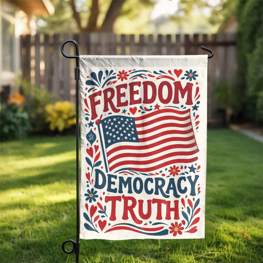 Patriotic American Flag Garden Flag | Freedom Democracy Truth Design | Premium Weather Resistant Polyester | Double Sided Outdoor Yard Decor Gift