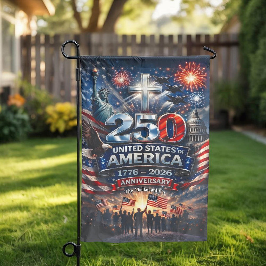 USA 250th Anniversary Garden Flag | Patriotic Christian Cross Design | Premium Double Sided Polyester | Commemorative Yard Decor Gift