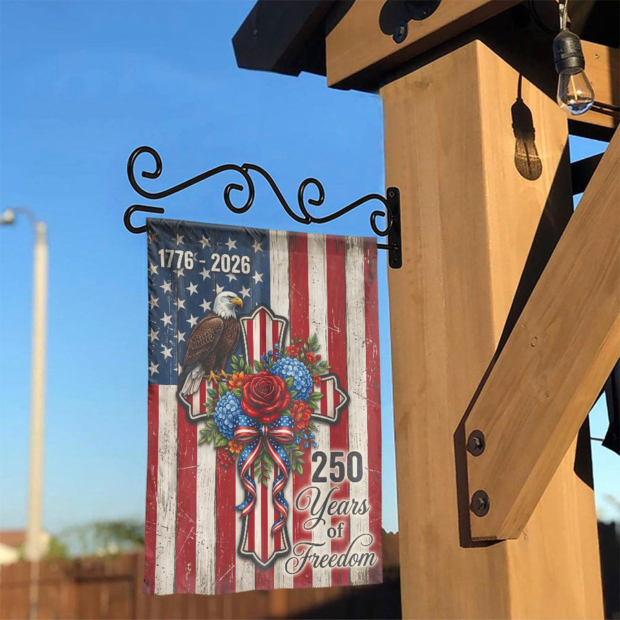 Patriotic 250th Anniversary Garden Flag | Rustic American Flag with Eagle & Cross | Double Sided Weather Resistant Polyester | Commemorative USA 2026 Yard Decor