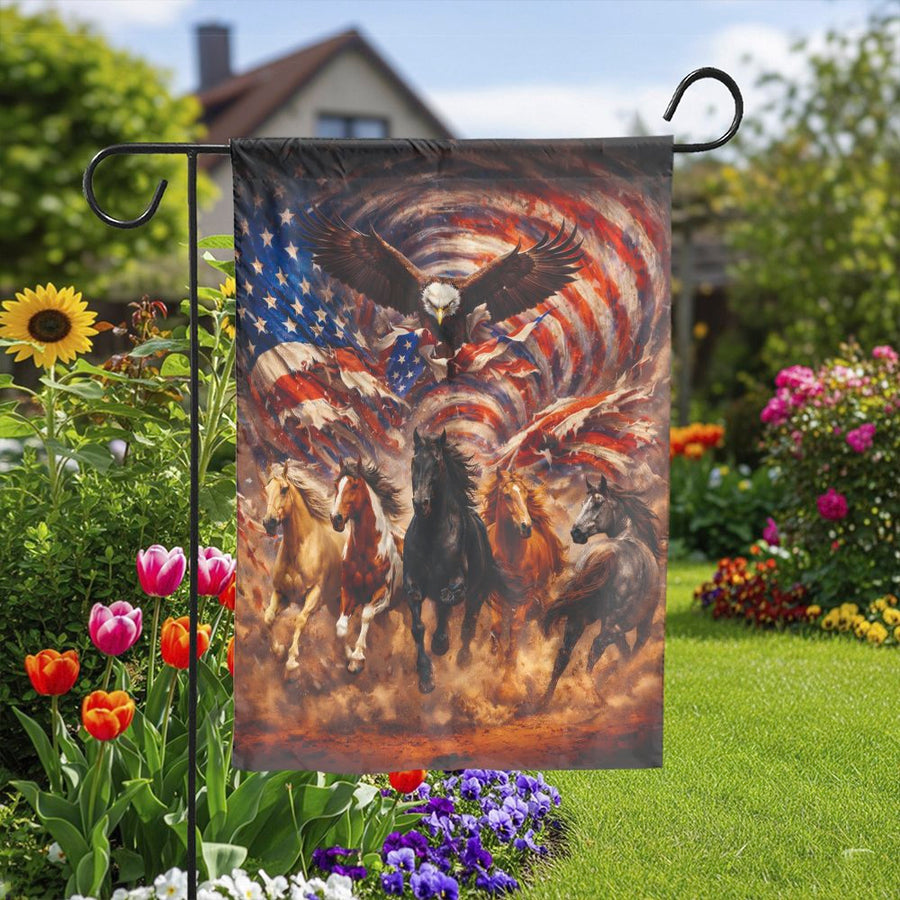 Patriotic Eagle and Horse Garden Flag | American Flag Double Sided Print | Premium Weather-Resistant Polyester | Outdoor Yard Decor Gift for Veterans