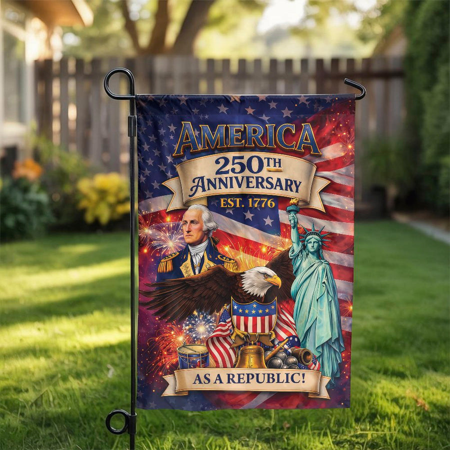 America 250th Anniversary Garden Flag | Patriotic George Washington Decor | Double Sided Weather-Resistant Polyester | Collector's 2026 Semiquincentennial Gift