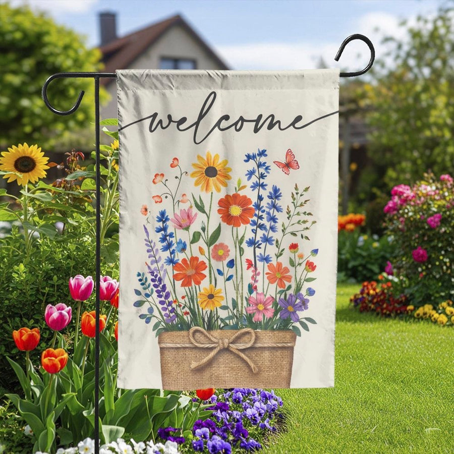 Welcome Garden Flag | Colorful Wildflower Basket Art | Premium Double-Sided Polyester | Farmhouse Porch & Yard Decor Gift
