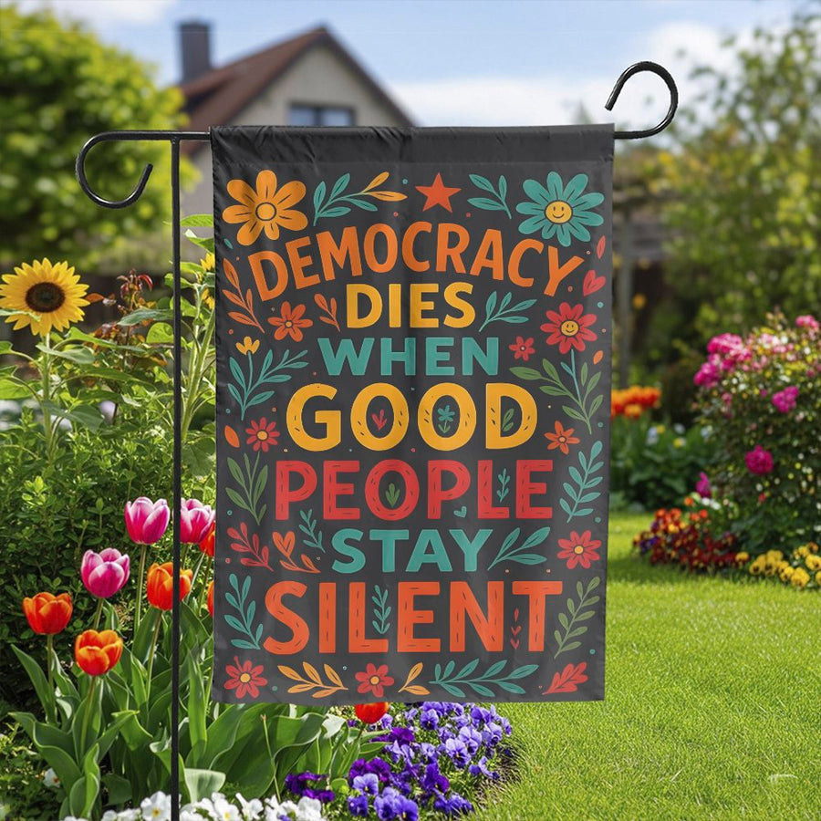 Protect Democracy Garden Flag | Political Quote & Floral Design | Weather-Resistant Double Sided Fabric | Voter Awareness Yard Decor Gift