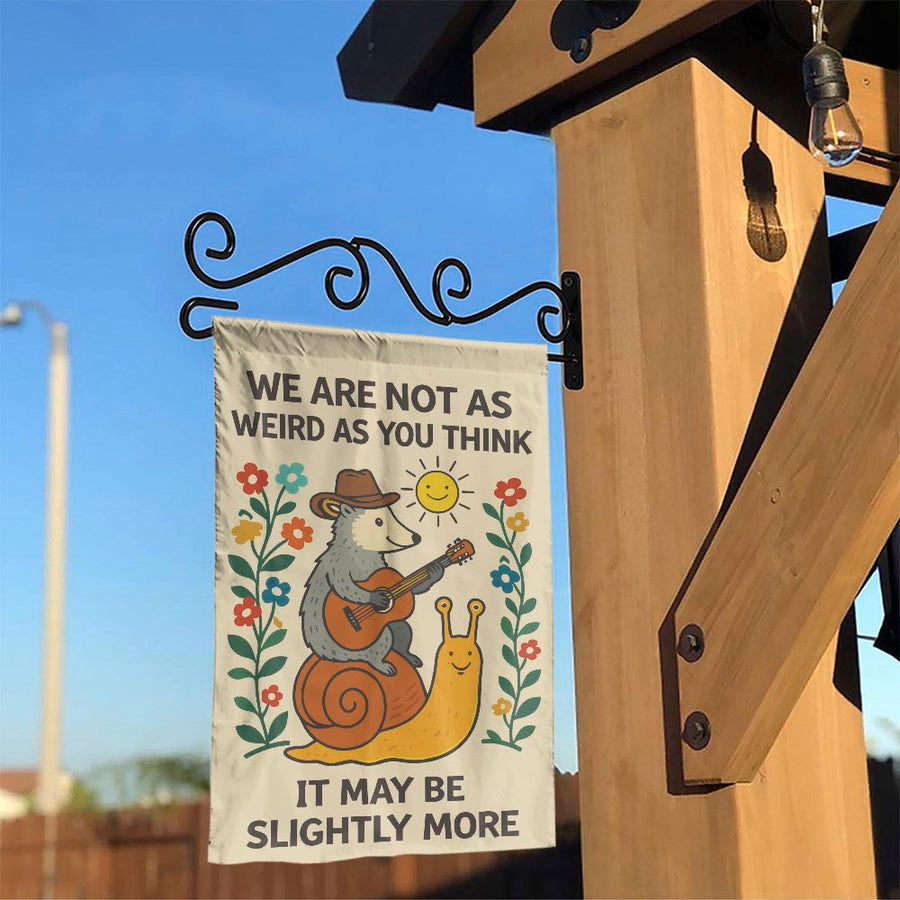 Funny Possum Snail Garden Flag | We Are Not As Weird Quote Art | Double Sided Premium Polyester | Humorous Yard Decor Gift for Gardeners