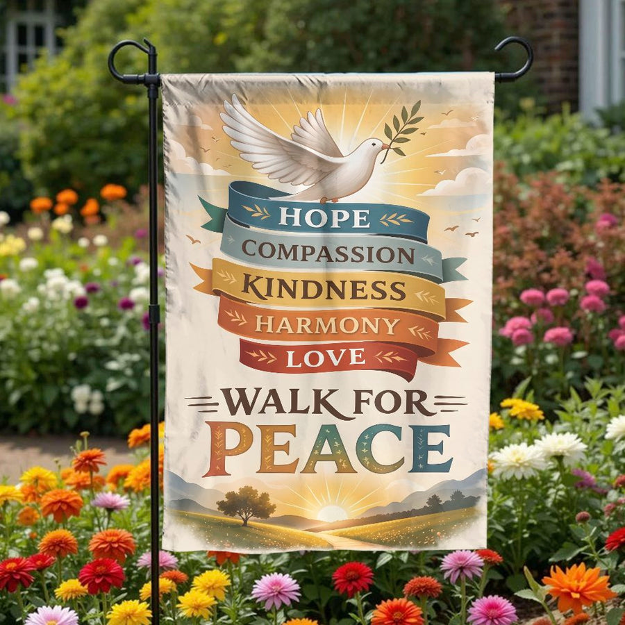 Peace Dove Garden Flag | Inspirational 'Walk for Peace' Message | Double Sided Polyester | Religious & Spiritual Outdoor Yard Decor
